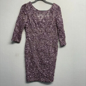 Alex Evenings MIDI Dress Formal Lavender Purple 4 Textured Boar Neck 1/2 Sleeve